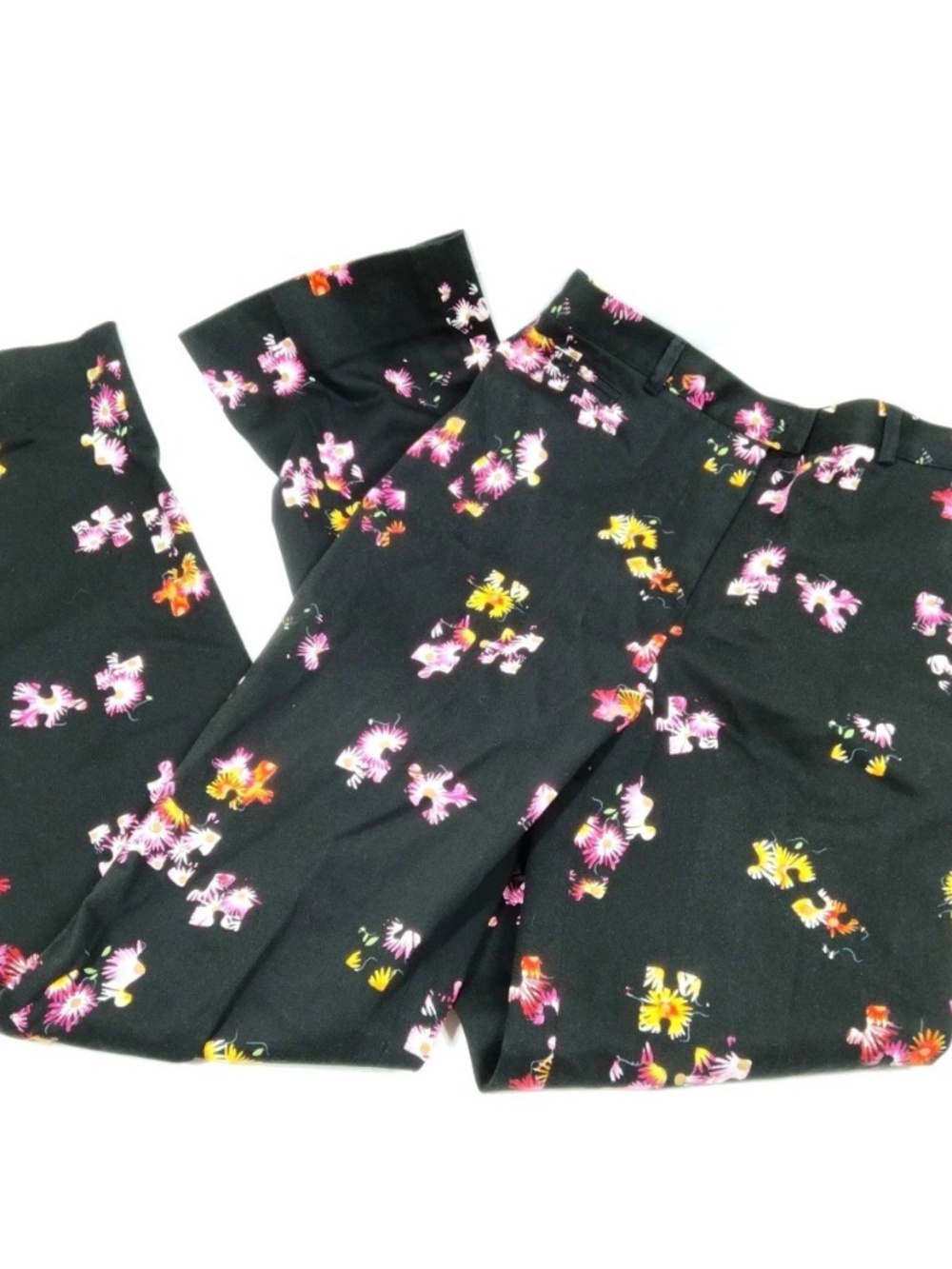 Versus/Versace⎼Black & Floral Puzzle Piece Tailored Pants, Sz 2